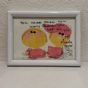 VTG Helyn Mann Drawing Painting Art Signed Framed Housewarming Gift Florida Cute